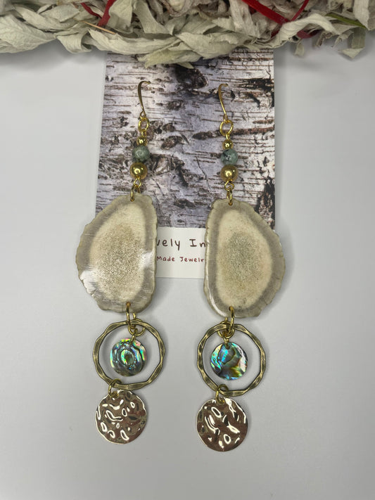 Waawaashkeshi Deer Antler Earrings with Turquoise and Abalone