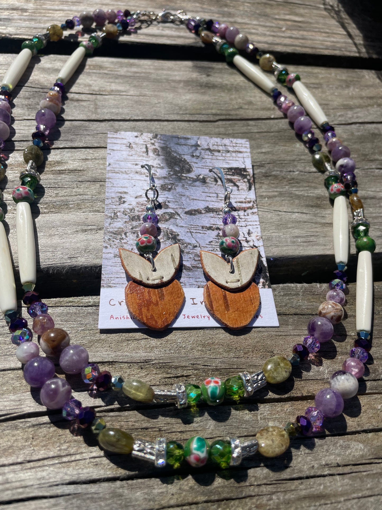 Birchbarkberry Woodland Floral Set with Amethyst and Green Garnet