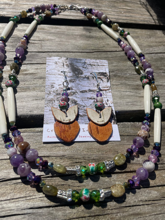Birchbarkberry Woodland Floral Set with Amethyst and Green Garnet