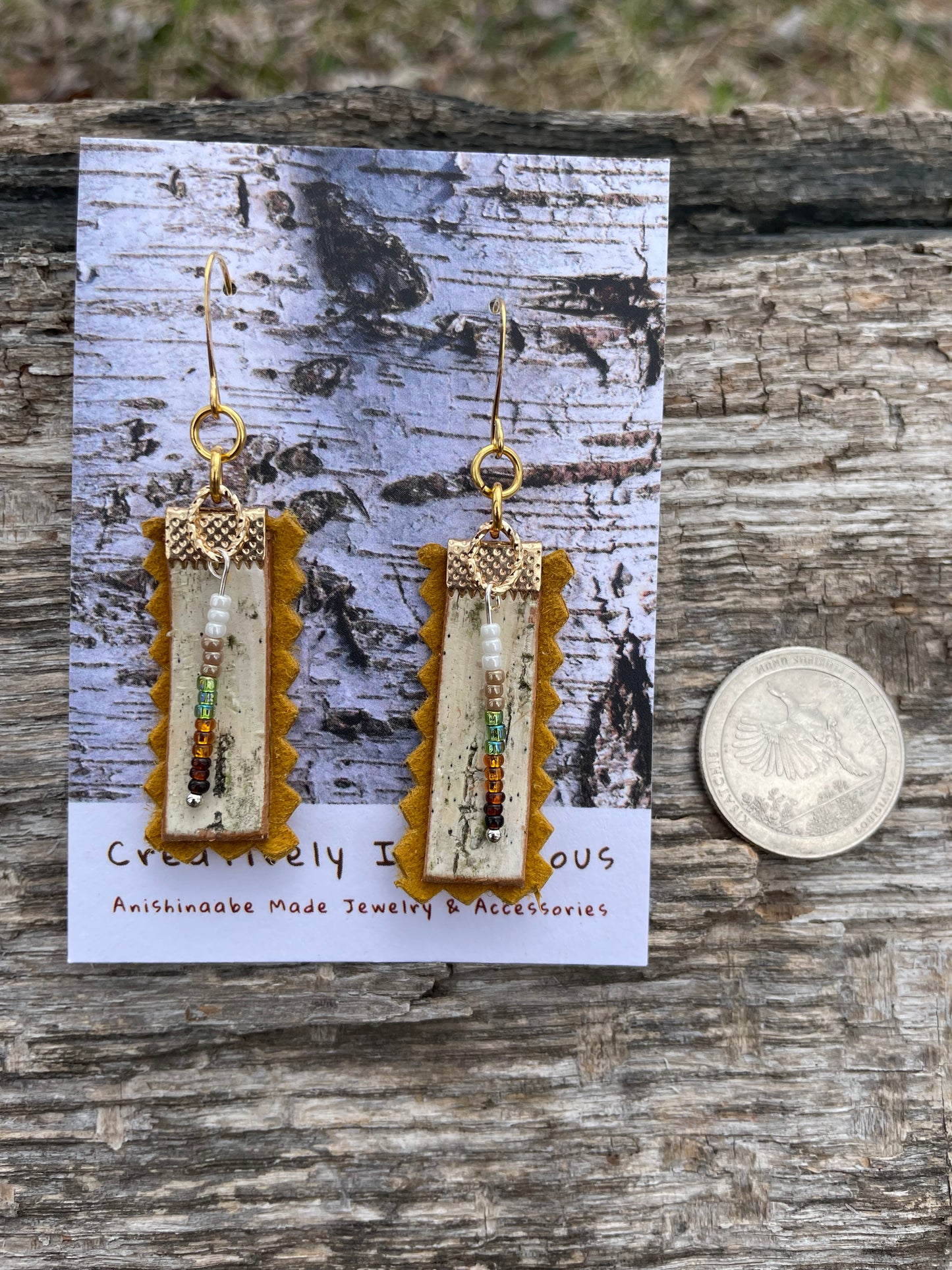 Birchbark and Buckskin Earrings with Beads