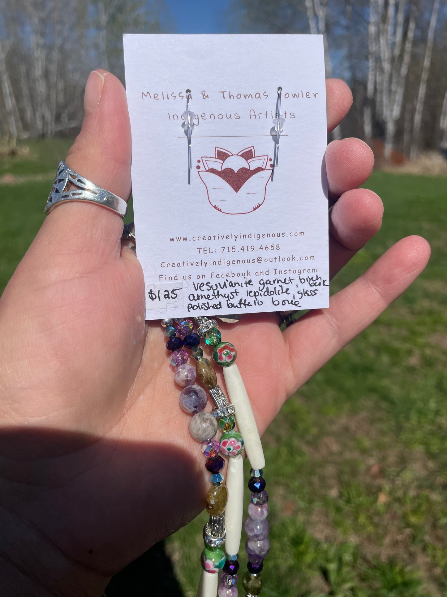 Birchbarkberry Woodland Floral Set with Amethyst and Green Garnet