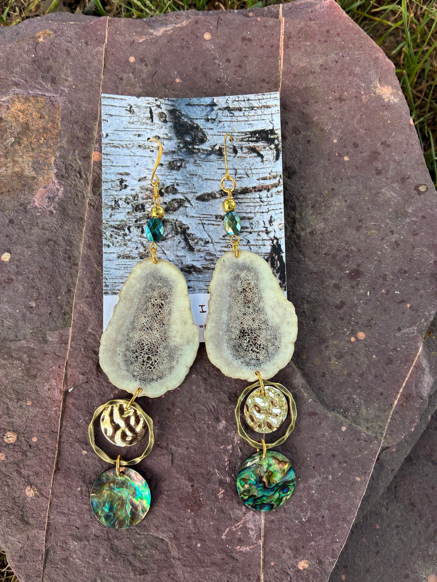 Omashkooz Elk Antler Earrings with Abalone