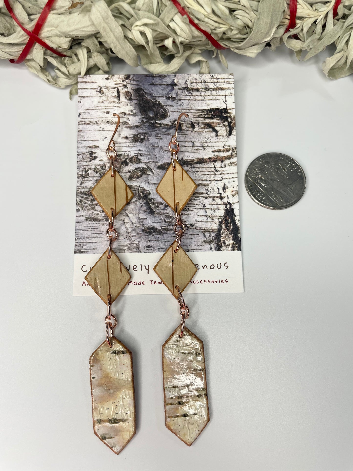 Nigig Otter Track Birchbark Earrings-Small Length