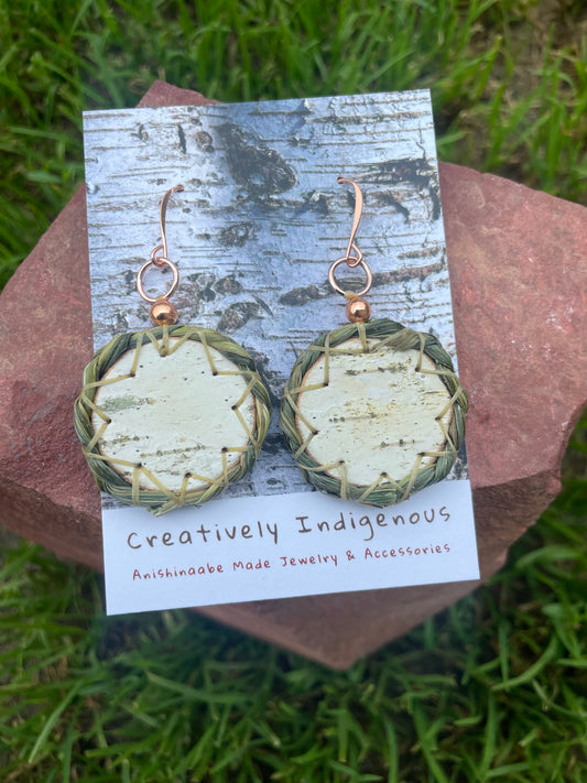 Wiigwaas and Wiingashk Birchbark and Braided Sweet Grass Earrings (On Demand)