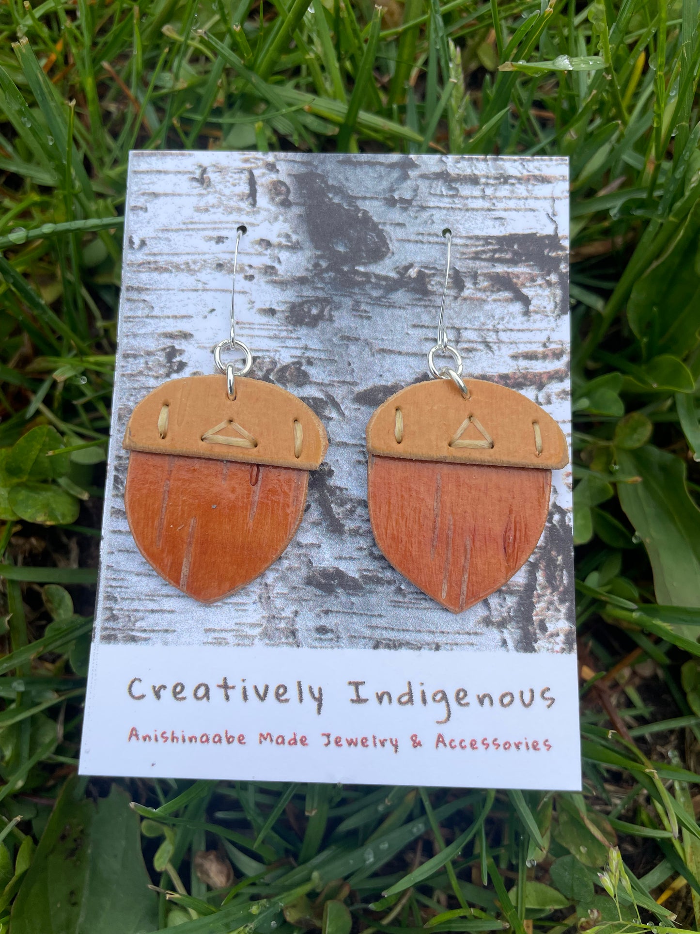 Acorn Birchbark Earrings (Silver)