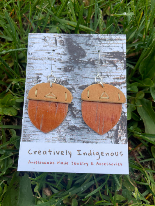 Acorn Birchbark Earrings (Silver)