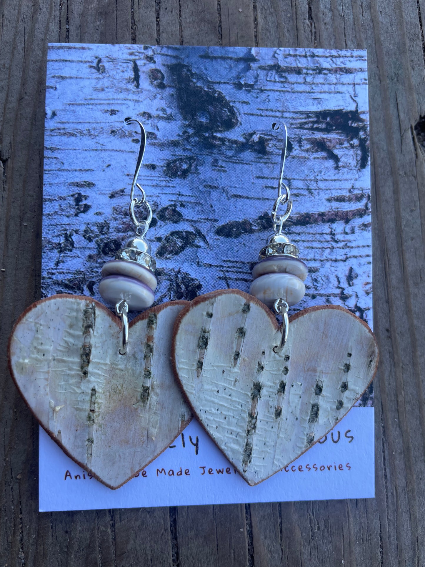 Birchbark Heart Earrings with Wampum