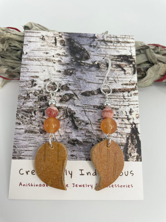 Birchbark, Rhodochrosite, and Quartz Earrings