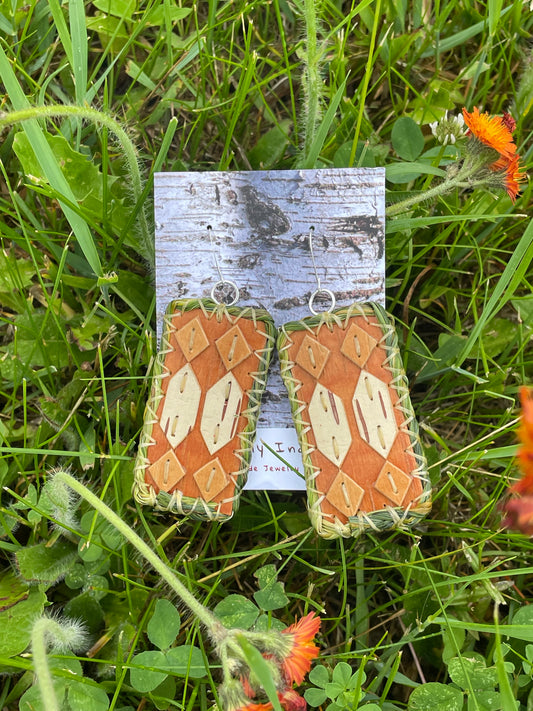 Otter Tracks Birchbark and Braided Sweet Grass Earrings