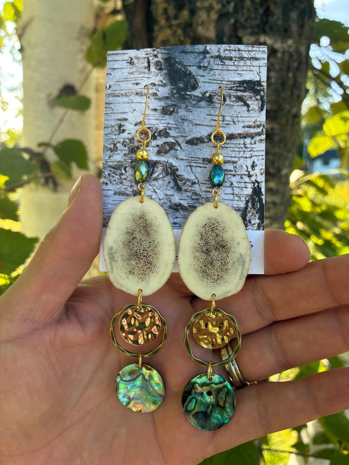 Omashkooz Elk Antler Earrings with Abalone
