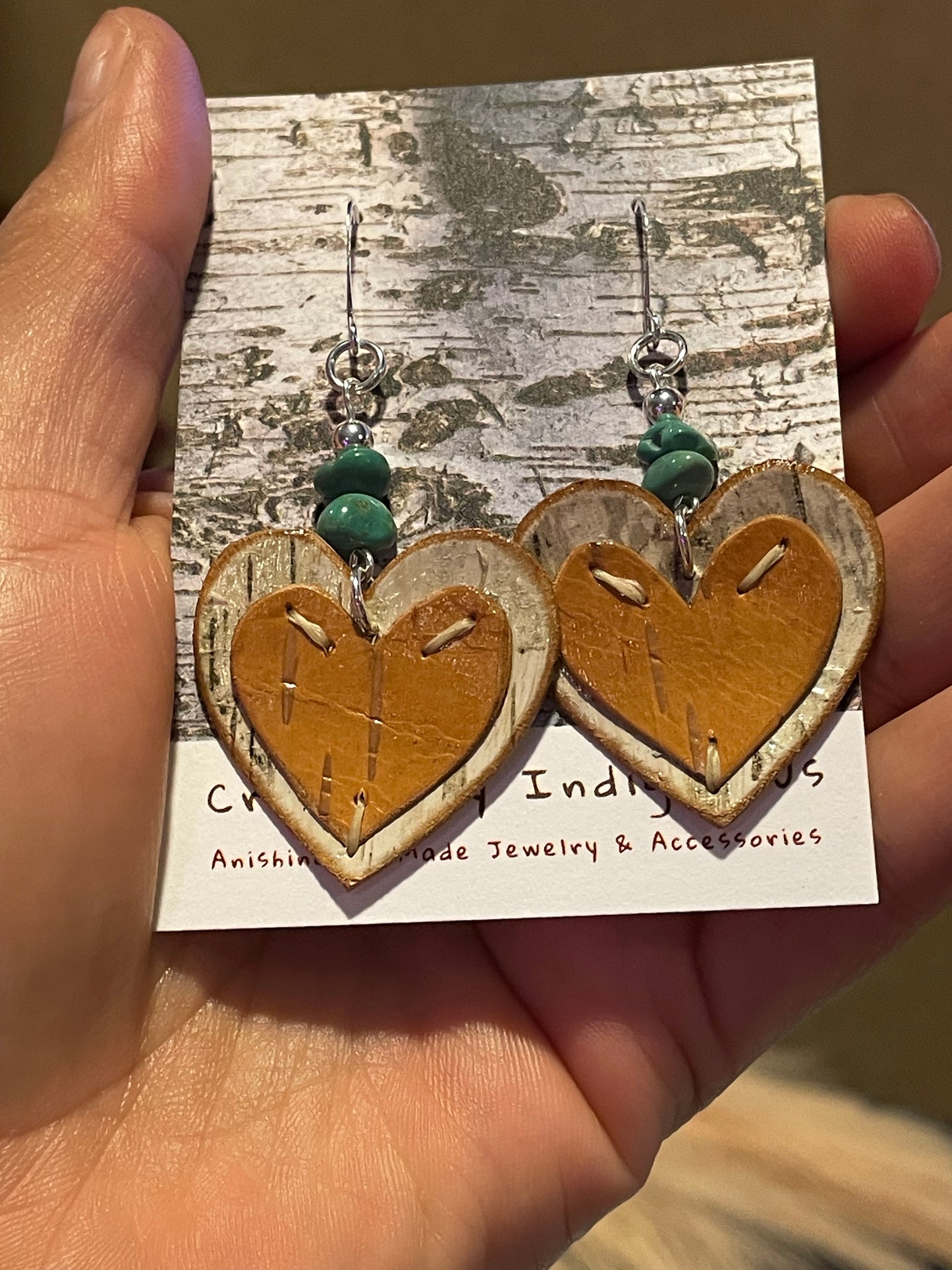 Appliqué Heart Birchbark Earrings