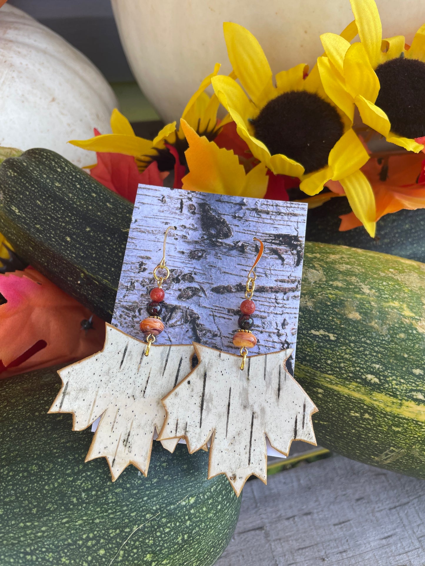 Autumn Maple Birchbark Earrings