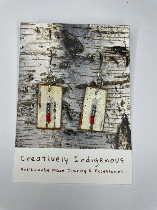 Birchbark and Seed Bead Earrings