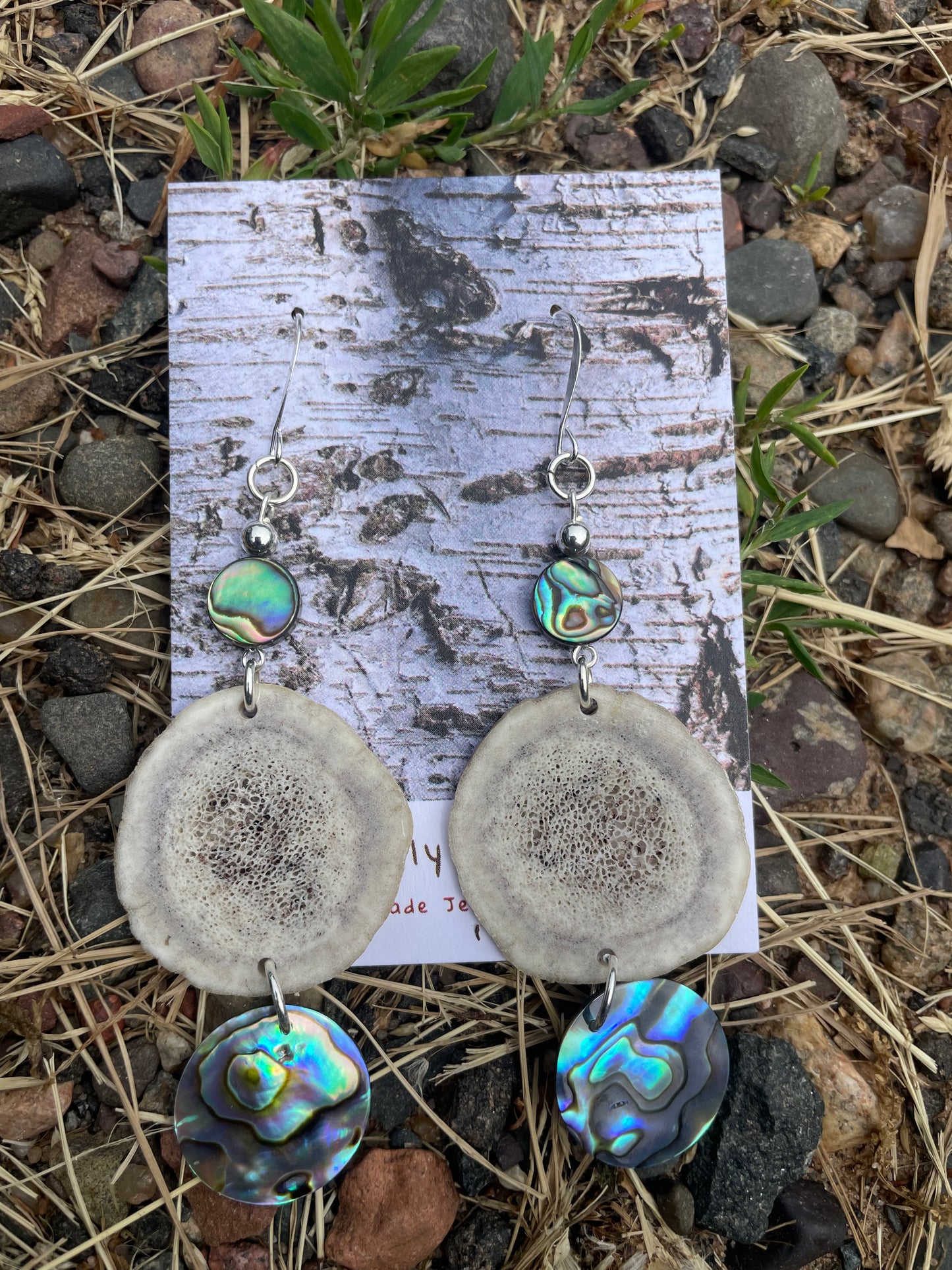 Omashkooz Elk Antler Earrings with Abalone