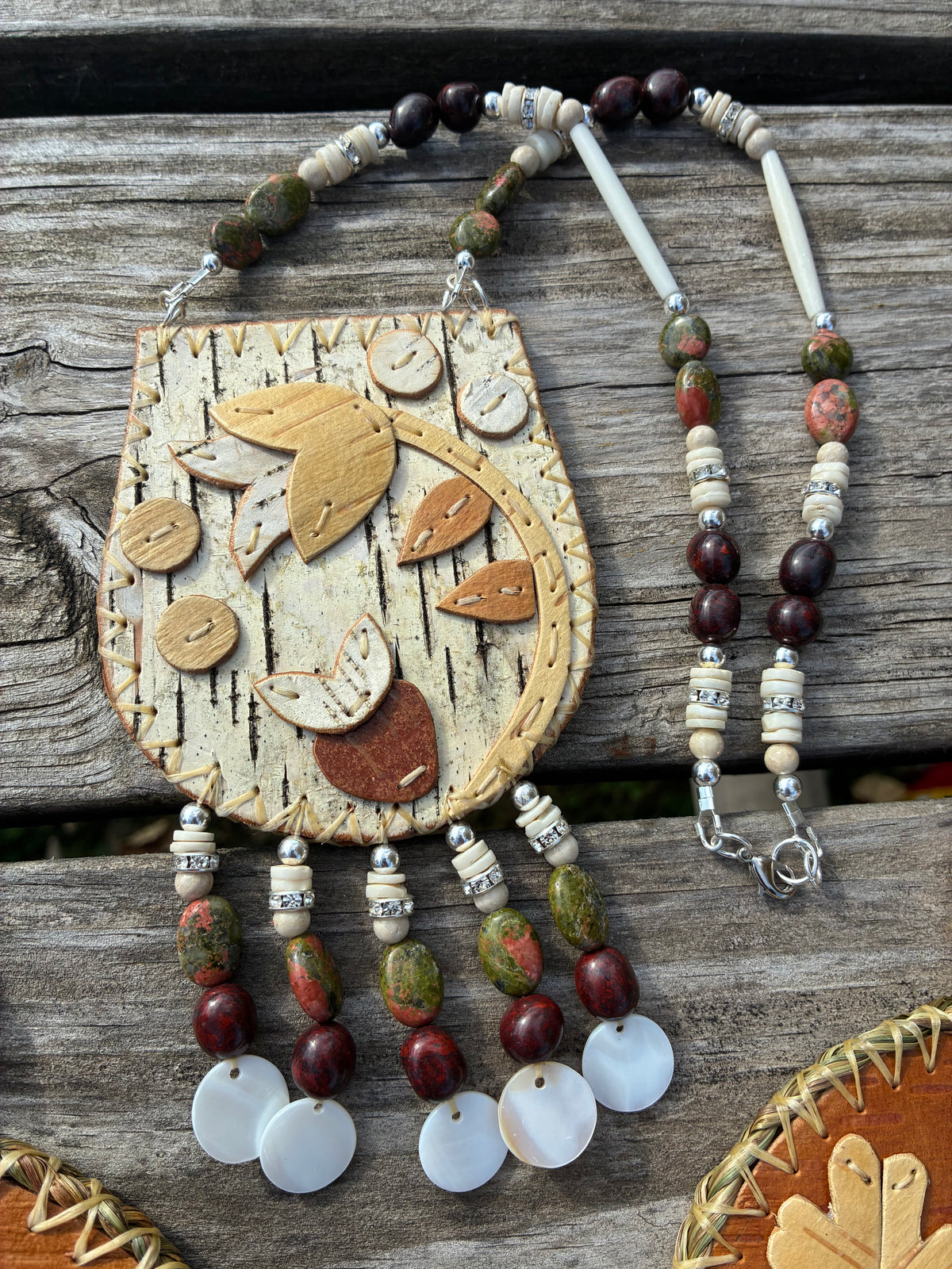 Woodland Floral Birchbark Medallion and Earring Set