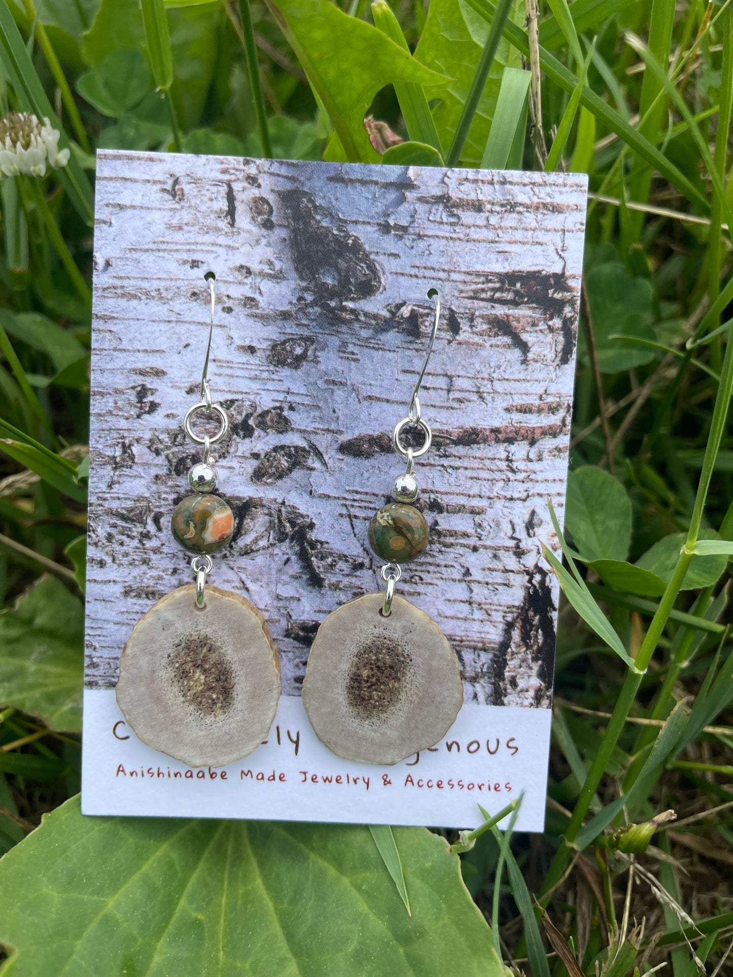 Waawaashkeshi Deer Antler Earrings with Jasper