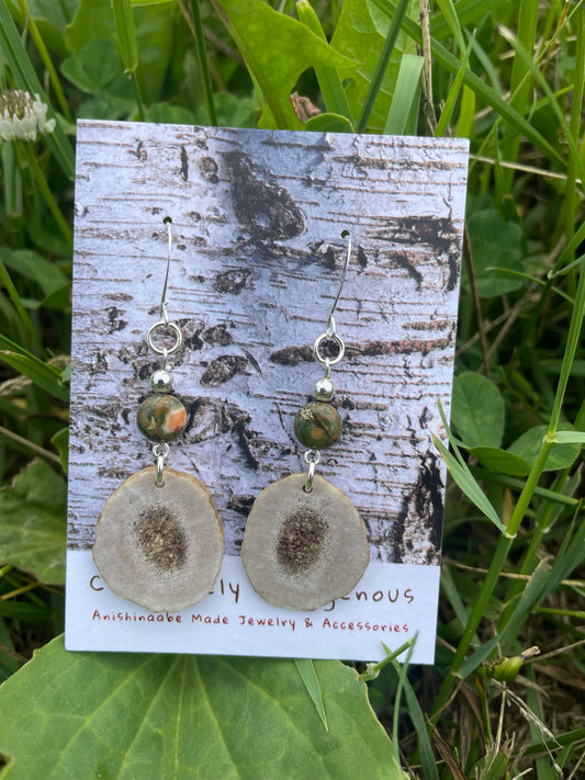 Waawaashkeshi Deer Antler Earrings with Jasper