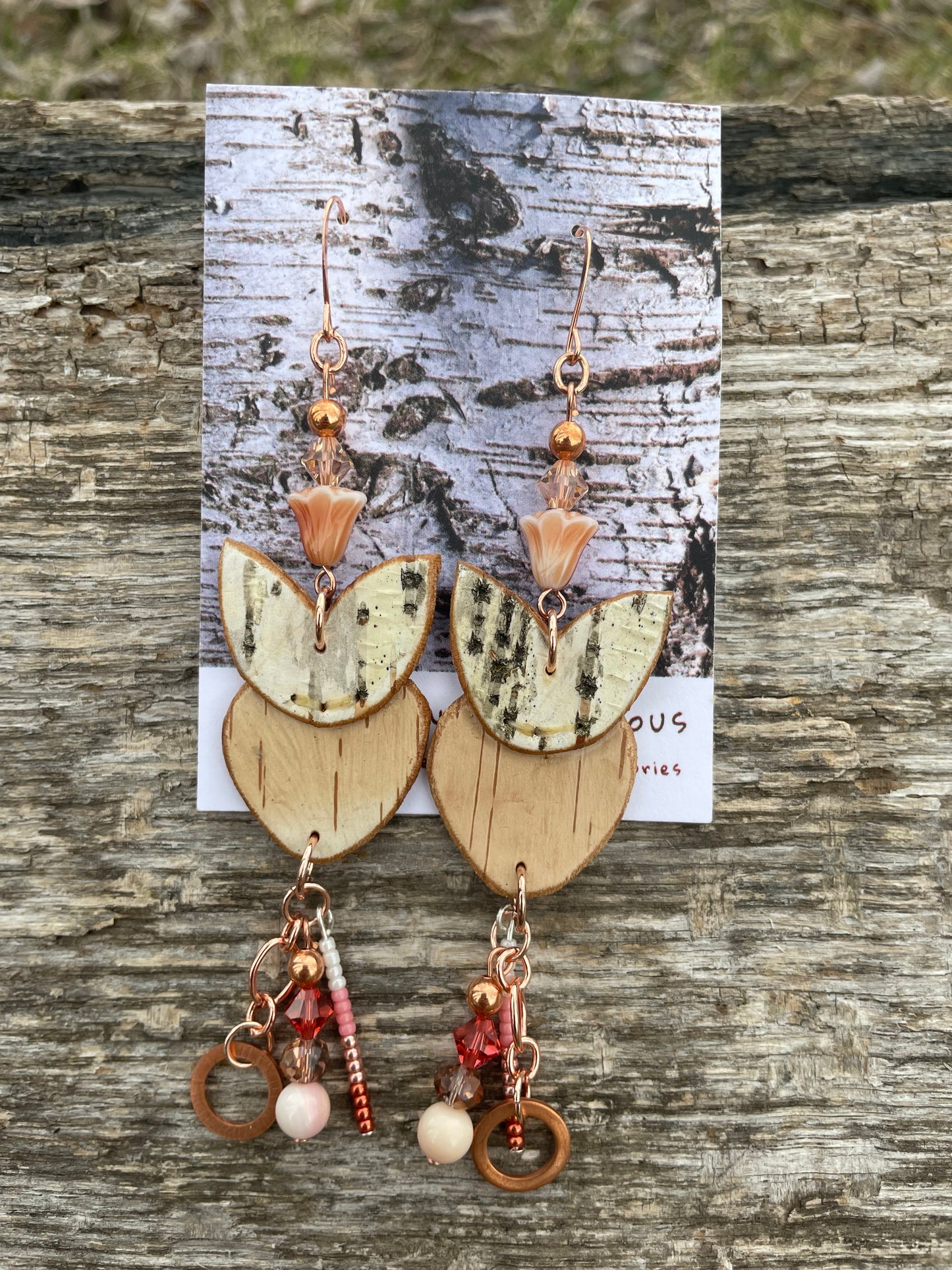 Birchbarkberry Earrings with Pink Conch