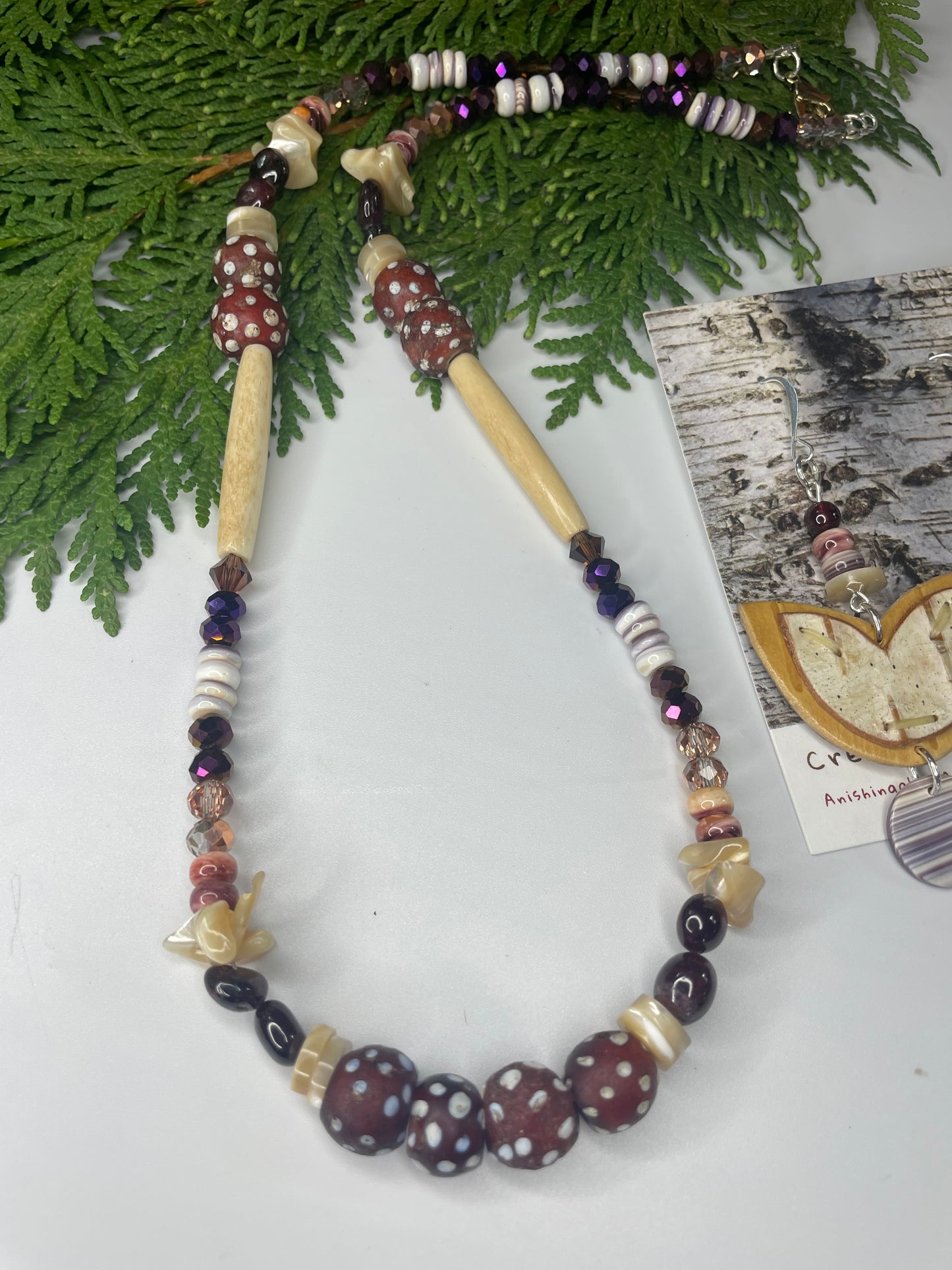 Birchbark and Wampum Woodland Floral Set with Antique Trade Beads