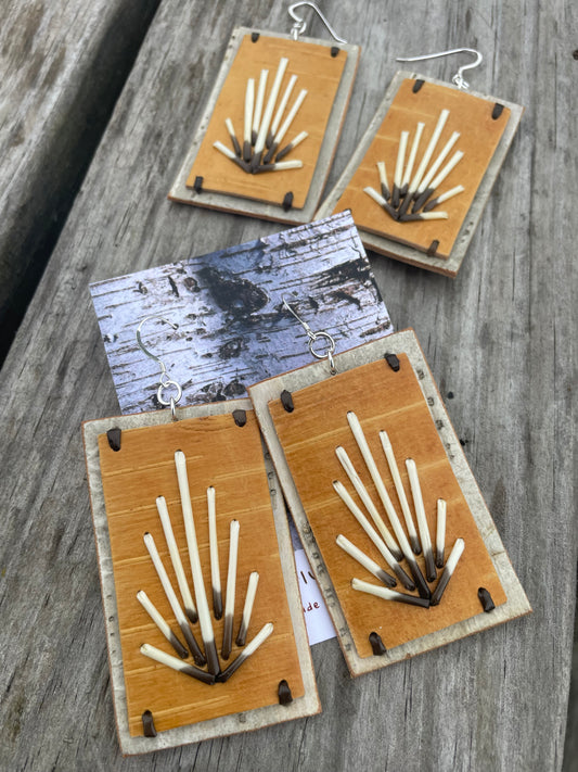 Shooting Star Birchbark and Porcupine Quill Earrings