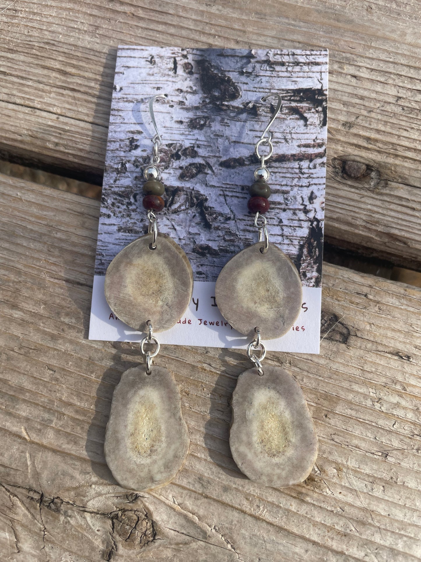 Waawaashkeshi Deer Antler Earrings with Red Creek Jasper