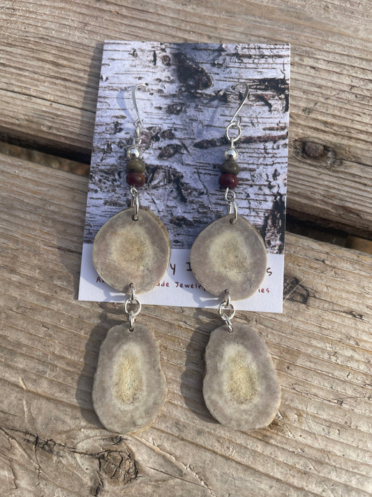 Waawaashkeshi Deer Antler Earrings with Red Creek Jasper