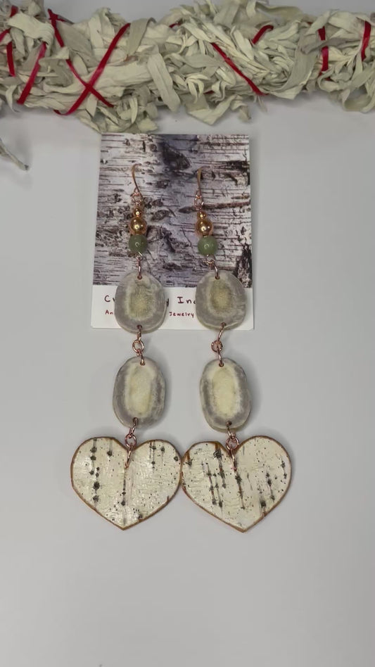 Waawaashkeshi Deer Antler Earrings with Birchbark Hearts