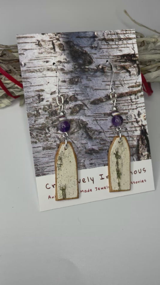 Birchbark, Wampum, and Amethyst Earrings