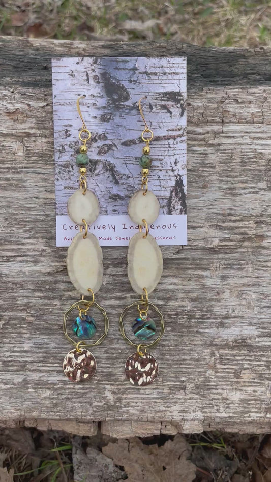 Waawaashkeshi Deer Antler Earrings with Abalone